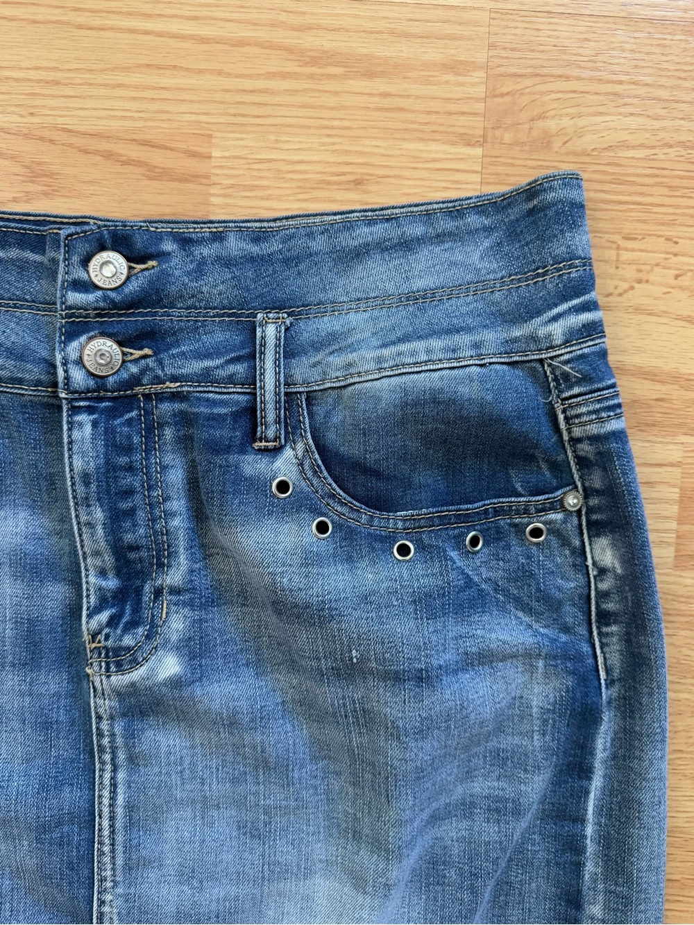 Vintage Hydraulic Nolita Curvy Denim Grommet Skirt 12 - Picture 3 of 6